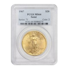 1907 $20 Gold Saint Gaudens PCGS MS64 Obverse