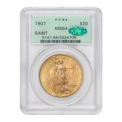1907 $20 Gold Saint Gaudens PCGS MS64 OGH CAC Obverse