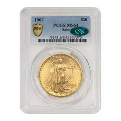 1907 $20 Gold Saint Gaudens PCGS MS64 CAC Obverse