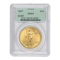 1907 $20 Gold Saint Gaudens PCGS MS64 OGH
