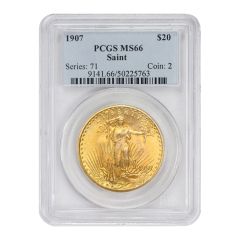 1907 $20 Gold Saint Gaudens PCGS MS66