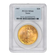 1907 $20 Gold Saint Gaudens PCGS MS66 Obverse
