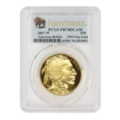 2007-W $50 Gold Buffalo PCGS PR70DCAM FS Bison Obverse
