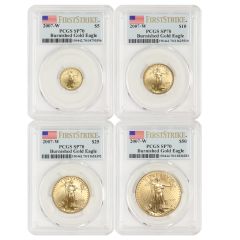 Set of 4 2007-W Gold Eagles PCGS SP70 FS Flag Label Obverse