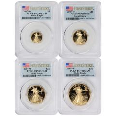 Set of 4 2007-W Gold Eagle PCGS PR70DCAM FS Flag Label Obverse