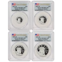 Set of 4 2007-W Platinum Eagle PCGS PR70DCAM FS Flag Obverse