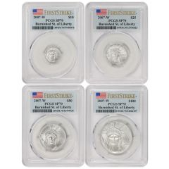 Set of 4 2007-W Platinum Eagle PCGS SP70 FS Flag Label