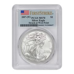2007-(W) $1 Silver Eagle PCGS MS70 FS WP Flag Label