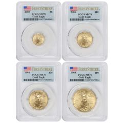 Set of 4 2008 Gold Eagle PCGS MS70 FS Flag Label Obverse
