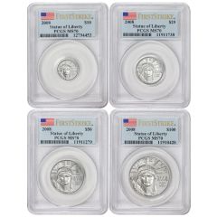 Set of 4 2008 Platinum Eagle PCGS MS70 FS Flag Label