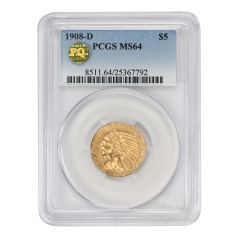 1908-D $5 Gold Indian PCGS MS64 PQ