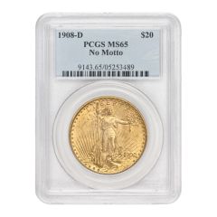 1908-D $20 Gold Saint Gaudens PCGS MS65 NM Obverse