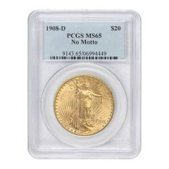 1908-D $20  Gold Saint Gaudens PCGS MS65 NM