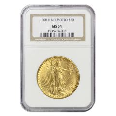 1908-D $20 Gold Saint Gaudens  NGC MS64 NM