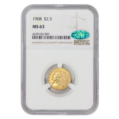 1908 $2.5 Gold Indian NGC MS63 CAC Obverse