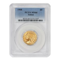 US $5 Indian 1908 PCGS MS66 Obverse