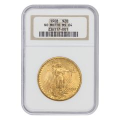 1908 $20 Gold Saint Gaudens NGC MS64 NM