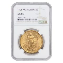 1908 $20 Gold Saint Gaudens NGC MS65 NM Obverse