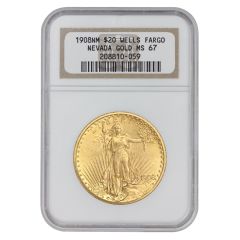 1908 $20 Gold Saint Gaudens NGC MS67 NM WF Obverse