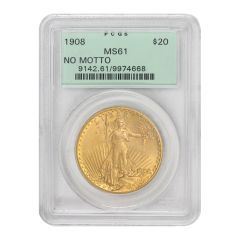 1908 $20 Gold Saint Gaudens PCGS MS61 NM OGH