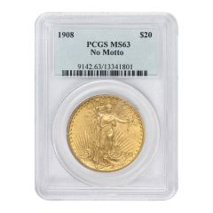 1908 $20 Gold Saint Gaudens PCGS MS63 NM Obverse