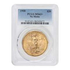 1908 $20 Gold Saint Gaudens PCGS MS63+ NM