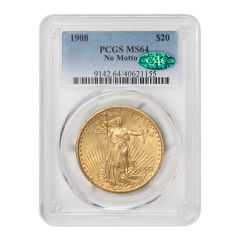 1908 $20 Gold Saint Gaudens PCGS MS64 NM CAC