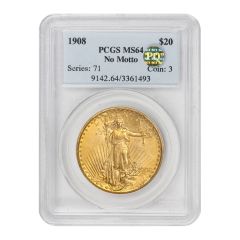 1908 $20 Gold Saint Gaudens PCGS MS64 NM PQ