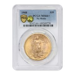 1908 $20 Gold Saint Gaudens PCGS MS66+ NM PQ