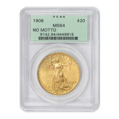 1908 $20 Gold Saint Gaudens PCGS MS64 NM OGH Obverse