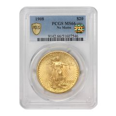 1908 $20 Gold Saint Gaudens PCGS MS66 NM PQ Obverse