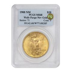 1908 $20 Gold Saint Gaudens PCGS MS68 NM WF PQ Obverse
