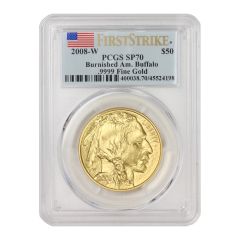 2008-W $50 Gold Buffalo PCGS SP70 FS Flag Label Obverse