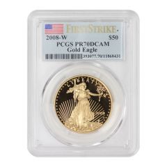 2008-W $50 Gold Eagle PCGS PR70DCAM FS Flag Label Obverse
