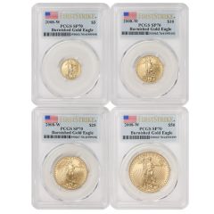 Set of 4 2008-W Gold Eagles PCGS SP70 FS Flag Label Obverse
