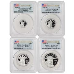 Set of 4 2008-W Platinum Eagles PCGS PR70DCAM FS Flag Label Obverse