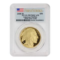 2008-W $50 Gold Buffalo PCGS PR70DCAM FS Flag Label