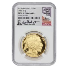 2008-W $50 Gold Buffalo NGC PF70UCAM Everhart Label Obverse