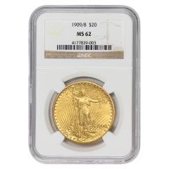 1909/8 $20 Gold Saint Gaudens NGC MS62