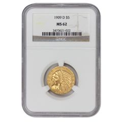 1909-D $5 Gold Indian NGC MS62