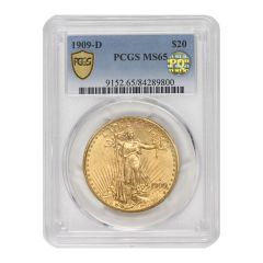 1909-D $20 Gold Saint Gaudens PCGS MS65 PQ Obverse