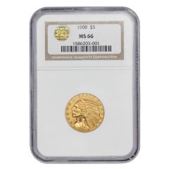 1909 $5 Gold Indian NGC MS66 PQ Obverse