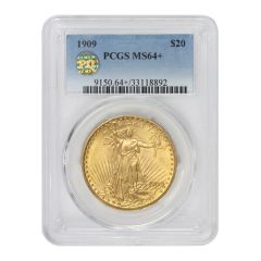 1909 $20 Gold Saint Gaudens PCGS MS64+ PQ Obverse