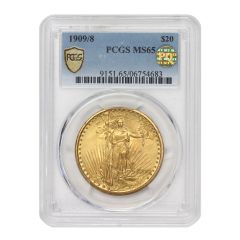 1909/8 $20 Gold Saint Gaudens PCGS MS65 PQ Obverse