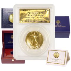 2009 $20 Gold Ultra High Relief PCGS MS70PL FS Gold Label OGP
