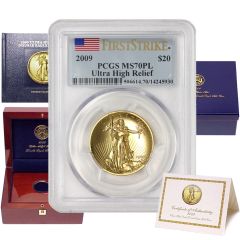 2009 $20 Gold Ultra High Relief PCGS MS70PL FS Flag OGP