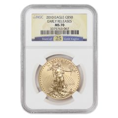 2010 $50 Gold Eagle NGC MS70 ER 25th Anniv Label
