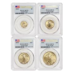 Set of 4 2010 Gold Eagles PCGS MS70 FS Obverse