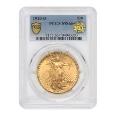 1910-D $20 Gold Saint Gaudens PCGS MS66+ PQ Obverse