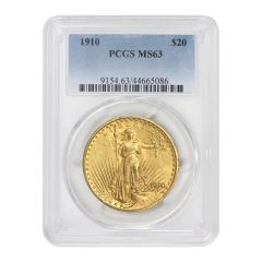 1910 $20 Gold Saint Gaudens PCGS MS63